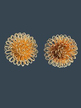 Vintage Gold-Tone Post Earrings Art Deco Atomic Cosmic Burst Flower Pierced Ears